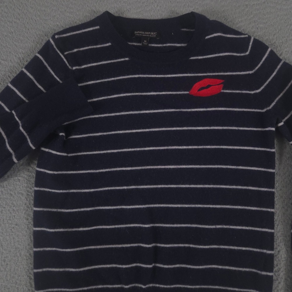 Banana‎ Republic Sweater Womens Medium Striped Italian Merino-Blend Lips Patch
